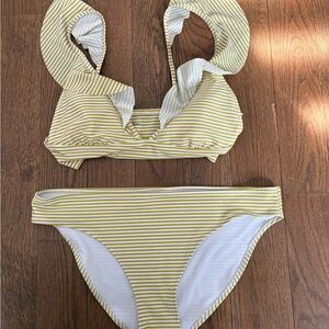 Women’s Aerie Two Piece Bikini Set Gold & White Size Medium